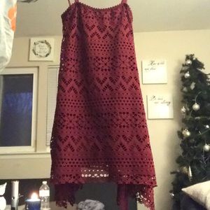 Red, flowing lace dress from Robin Piccone